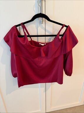 Roi Satin Burgundy Puff-Sleeve Women’s Blouse